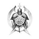 A sketch-style tattoo of a Templar knight with a shield and sword tattoo design idea