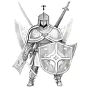 A sketch-style tattoo of a Templar knight with a shield and sword tattoo design idea