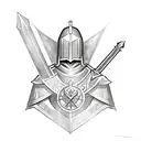 A sketch-style tattoo of a Templar knight with a shield and sword tattoo design idea