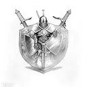 A sketch-style tattoo of a Templar knight with a shield and sword tattoo design idea