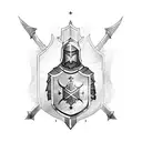 A sketch-style tattoo of a Templar knight with a shield and sword tattoo design idea