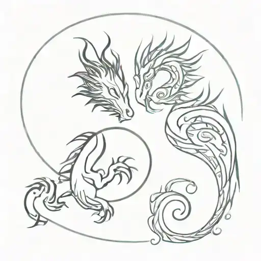 Ying and Yang Dragon curled tattoo design idea