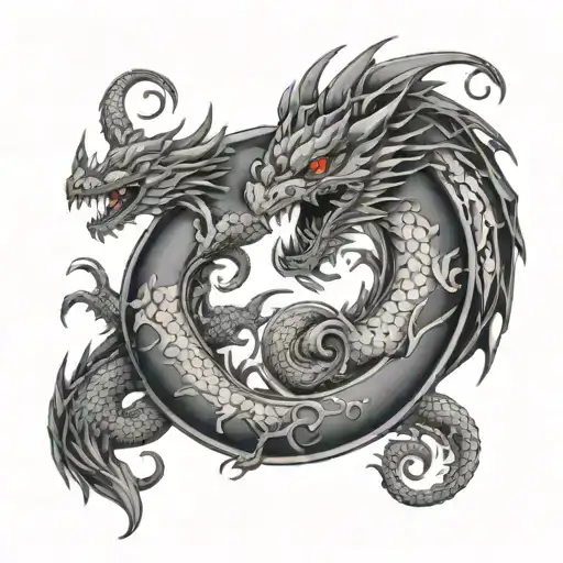 Ying and Yang Dragon curled tattoo design idea
