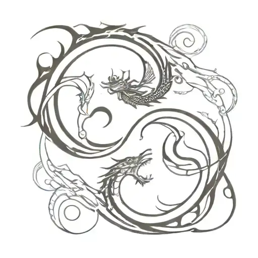 Ying and Yang Dragon curled tattoo design idea