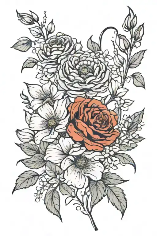 rose marigold cosmos daisy poppy gladiolus tattoo design idea