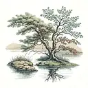 a winding river with a rowan tree beside it tattoo design idea