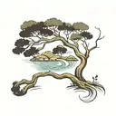a winding river with a rowan tree beside it tattoo design idea