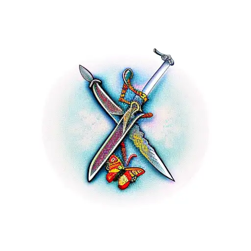 sword with butterfly tattoo design idea