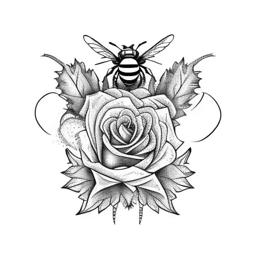 Rose and thistle around a Manchester  bee with colours  tattoo design idea