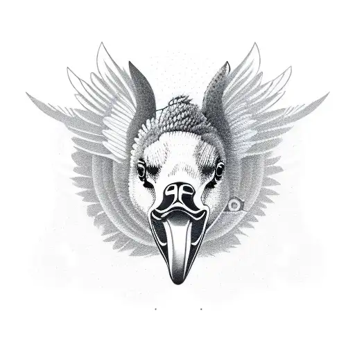 A female goose with face tattoos wearing a Carhartt jacket and cowgirl boots tattoo design idea