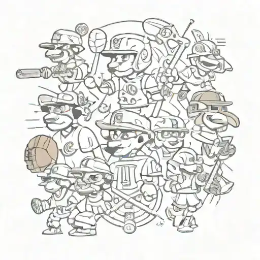 A collage of Chicago sports team mascots participating in various sports activities tattoo design idea