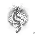 Korean style dragon on arm with tree as background  tattoo design idea