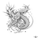 Korean style dragon on arm with tree as background  tattoo design idea