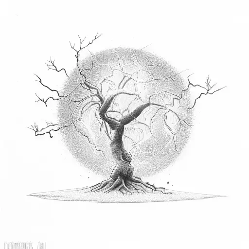 lightning tree strike with empty background tattoo design idea