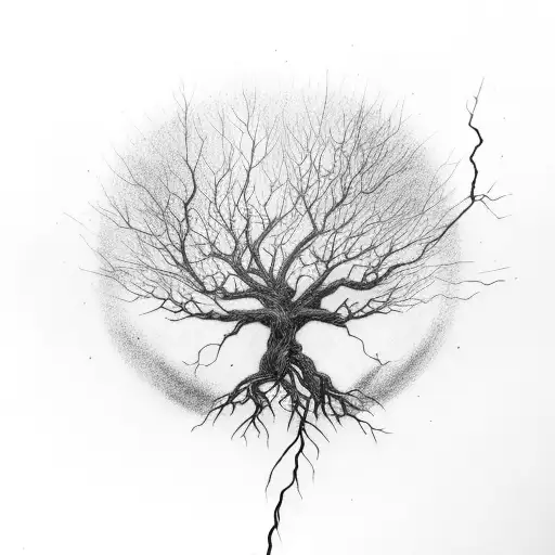 lightning tree strike on white background tattoo design idea