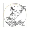 sea, mermaid tail, palm trees, sunset, birds flying tattoo design idea