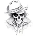 skeleton wearing tattered clothes and cowboy hat riding a horse tattoo design idea