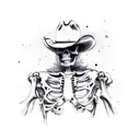 skeleton wearing tattered clothes and cowboy hat riding a horse tattoo design idea