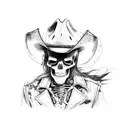 skeleton wearing tattered clothes and cowboy hat riding a horse tattoo design idea