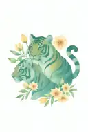 tiger 3 cubs flowers tattoo design idea