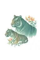 tiger 3 cubs flowers tattoo design idea