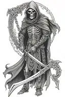 grim reaper wearing celtic armor with chain wrapping around  tattoo design idea