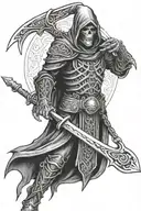 grim reaper wearing celtic armor with chain wrapping around  tattoo design idea