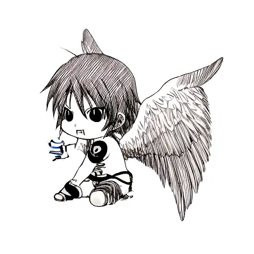 anime guy with wings drawing