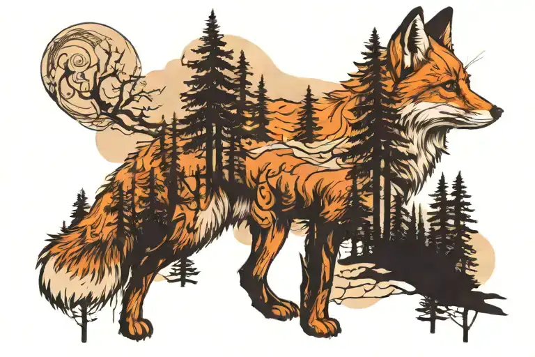 fox mountains filled with trees tattoo design idea