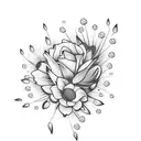 A needle and thread weaving through a field of flowers and butterflies tattoo design idea