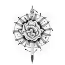 A needle and thread weaving through a field of flowers and butterflies tattoo design idea