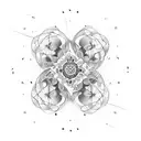 A mathematical equation formed by interconnected threads with flowers and butterflies as variables tattoo design idea