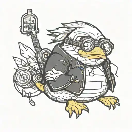 psyduck with glasses dressed in chamber valorant clothes tattoo design idea