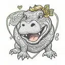 hot blonde female hippo in love Cartoon inside a heart tattoo design idea