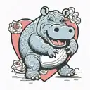 hot blonde female hippo in love Cartoon inside a heart tattoo design idea