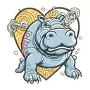 hot blonde female hippo in love Cartoon inside a heart tattoo design idea