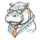 tattooed alpha male hippo, bearded with glasses in love cartoonish with clothes from chamber valorant inside a heart tattoo design idea