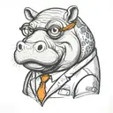 tattooed alpha male hippo, bearded with glasses in love cartoonish with clothes from chamber valorant inside a heart tattoo design idea