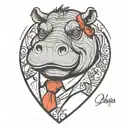 tattooed alpha male hippo, bearded with glasses in love cartoonish with clothes from chamber valorant inside a heart tattoo design idea