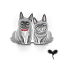 a black cat and a grey fluffy cat sitting together, their tails coming together to make a heart tattoo design idea