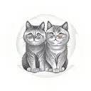 a black cat and a grey fluffy cat sitting together, their tails coming together to make a heart tattoo design idea