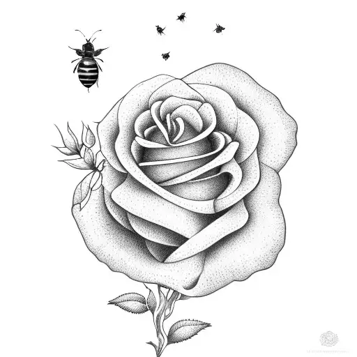 honeybee on a garden shrub rose tattoo design idea