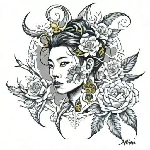 E and K pop idol tattoo design idea