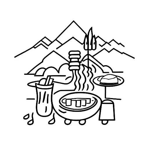bbq grilling and mountains tattoo design idea