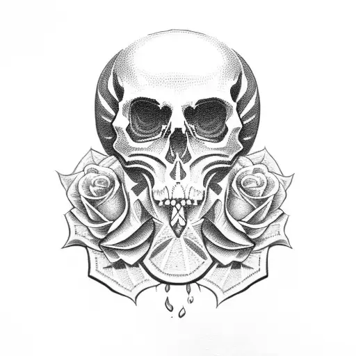 Skull and Roses, tombstone tattoo design idea