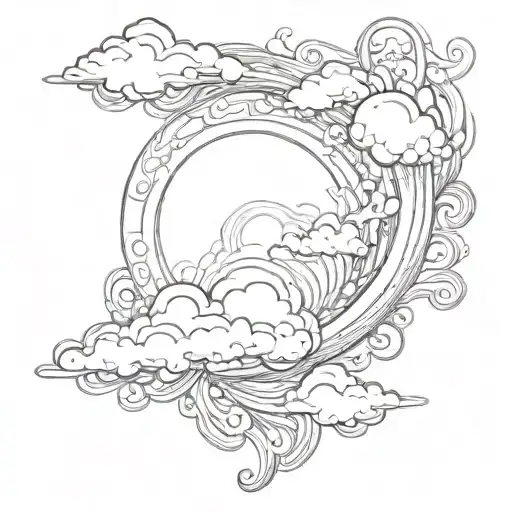 A swirling cloud formation merging with a radiant sun tattoo design idea