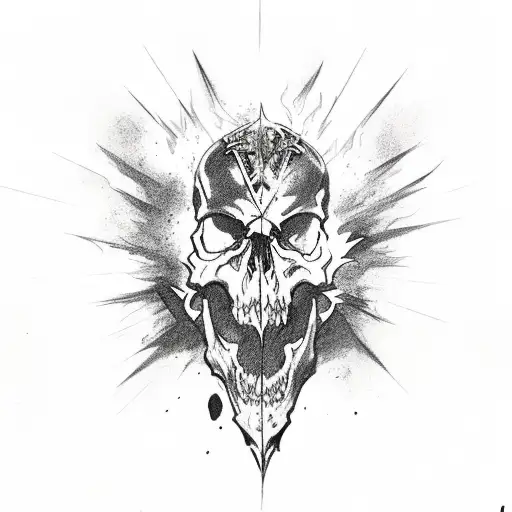 barbarian in half skull on fire tattoo design idea