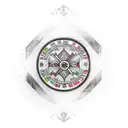 un vegvisir sur un fond noir, le vegvisir est de couleur rouge avec un effet de brulure, marquer par du fer  tattoo design idea