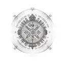 un vegvisir sur un fond noir, le vegvisir est de couleur rouge avec un effet de brulure, marquer par du fer  tattoo design idea