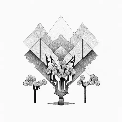 geometic marionberry and oregon trees tattoo design idea
